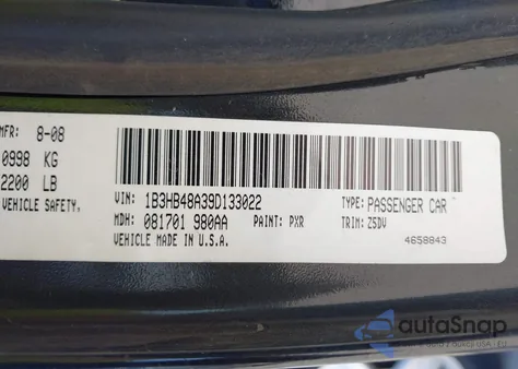 2009 Dodge Caliber Sxt из США, поврежденный, VIN 1B3HB48A39D133022